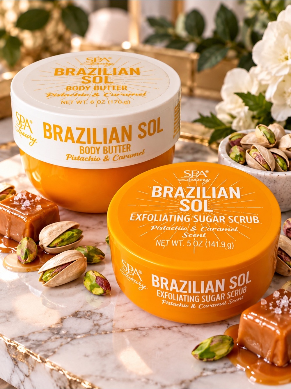 Brazilian Sol Pistachio Caramel Body Butter & Sugar Scrub 2pc Set